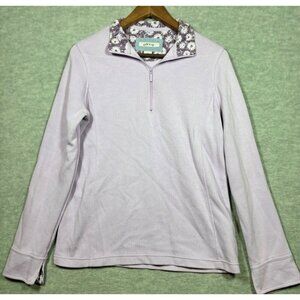 Orvis Women's‎ Lilac Quarter-Zip Pullover Sz L Floral Accents Top